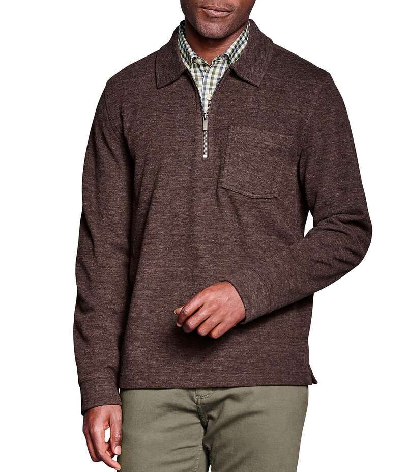 ジョンストンアンドマーフィー メンズ アウター パーカー・スウェット Johnston Murphy Point Collar QuarterZip Pullover Brown ブラウン