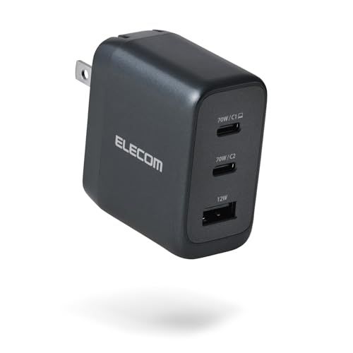 エレコム 充電器 Type-C 70W 3ポート USB-C×2 USB-A×1 PD対応 スイング式プラグ採用 PSE技術基準適合 温度制御機能 アジャストチャージ機能 ミッドナイト EC-AC12770MN(沖縄・離島の方不可) 40354139