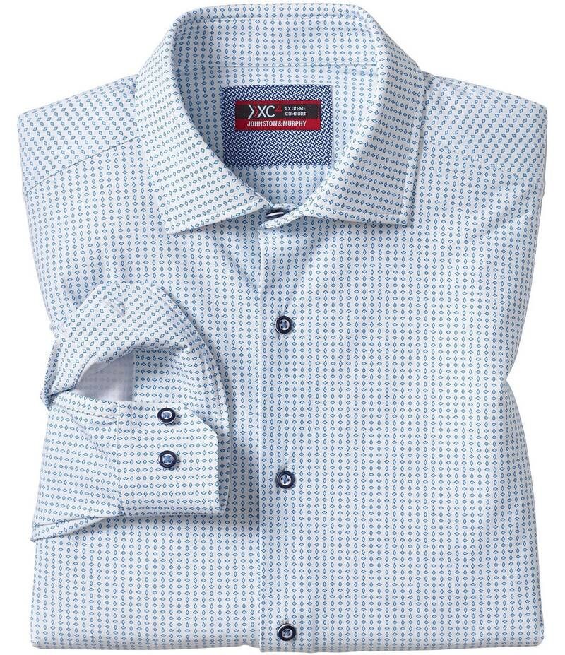 ジョンストンアンドマーフィー メンズ トップス シャツ プリント Johnston Murphy XC4 Diamond Print Long Sleeve Woven Shirt WhiteBlue Diamond ホワイト