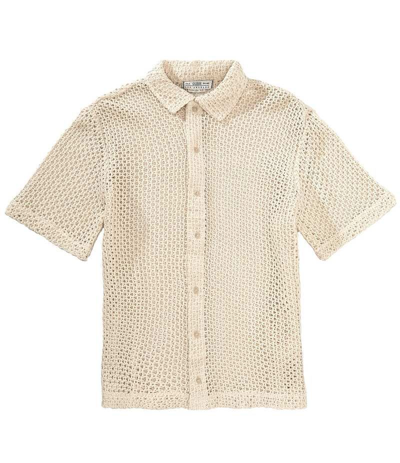 ゲス メンズ トップス シャツ Guess Loose Net Short Sleeve Woven Shirt Beige ベージュ