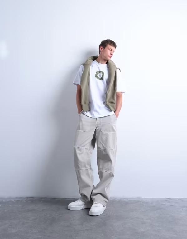 トップマン メンズ ボトムス カジュアルパンツ パンツ Topman baggy fit twill chino pants in stone STONE ストーン