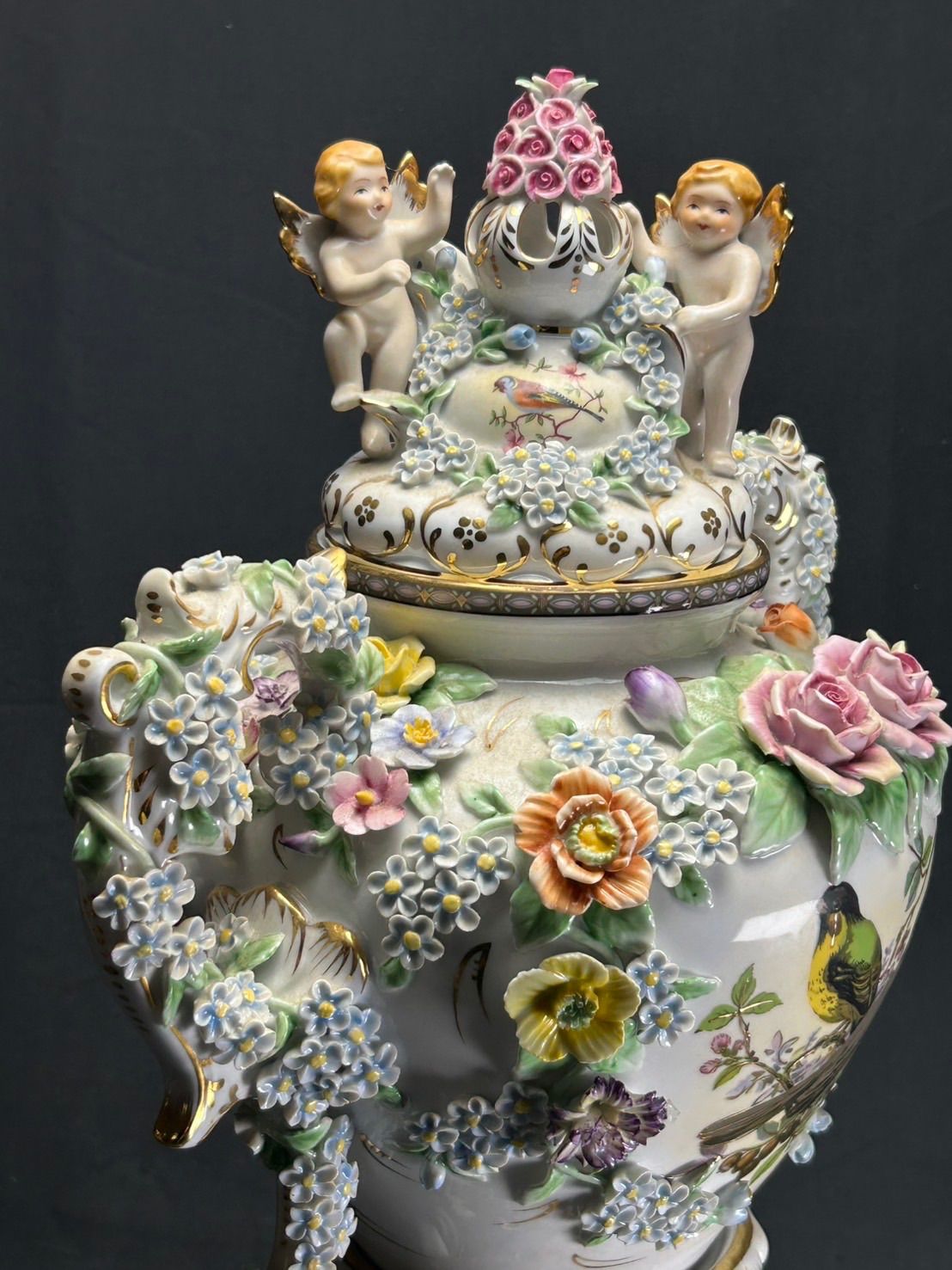 幽玄】Meissen マイセン ポプリ壺 陶器 精密品 装飾 アンティーク
