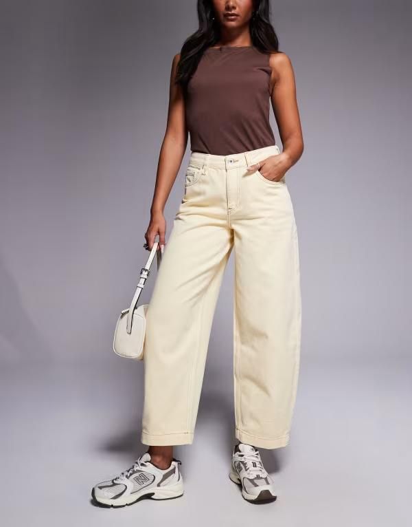 リバーアイランド レディース ボトムス デニムパンツ ジーンズ River Island high waisted barrel jeans in butter yellow Light Yellow イエロー