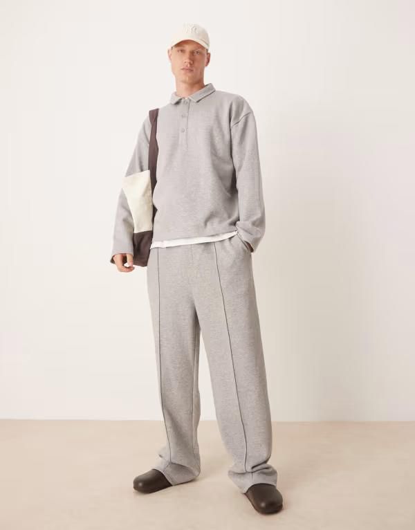 エイソス メンズ ボトムス カジュアルパンツ ワイドレッグ パンツ スウェットパンツ ASOS DESIGN wide leg smart sweatpants heather part of a set Gray Heather グレー