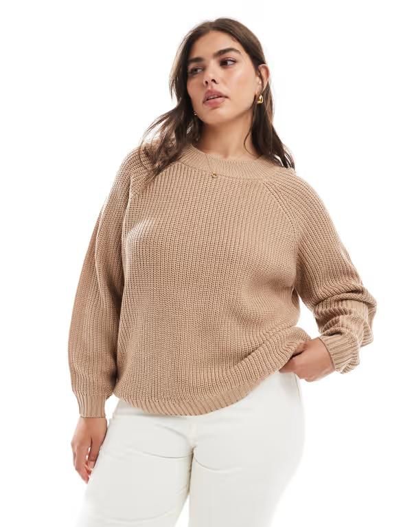 スリードベア レディース アウター ニット・セーター クルーネック プラスサイズ セーター Threadbare Plus crew neck sweater in warm taupe Taupe トープ