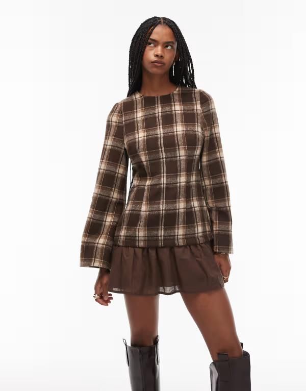 エイソス レディース トップス ワンピース ミニワンピース ミニ ASOS DESIGN hybrid dropped waist mini dress in chocolate check Chocolate Check チョコレート