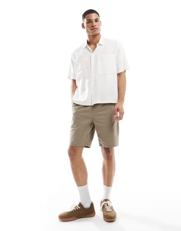 オンリーアンドサンズ メンズ ボトムス ハーフパンツ・ショーツ ショートパンツ リネン ONLY SONS linen mix tie waist shorts in taupe Fallen rock トープ