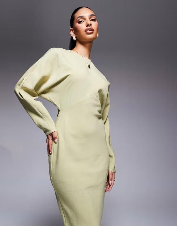 エイソス レディース トップス ワンピース マキシワンピース マキシ ASOS DESIGN batwing maxi dress in light sage SAGE セージ