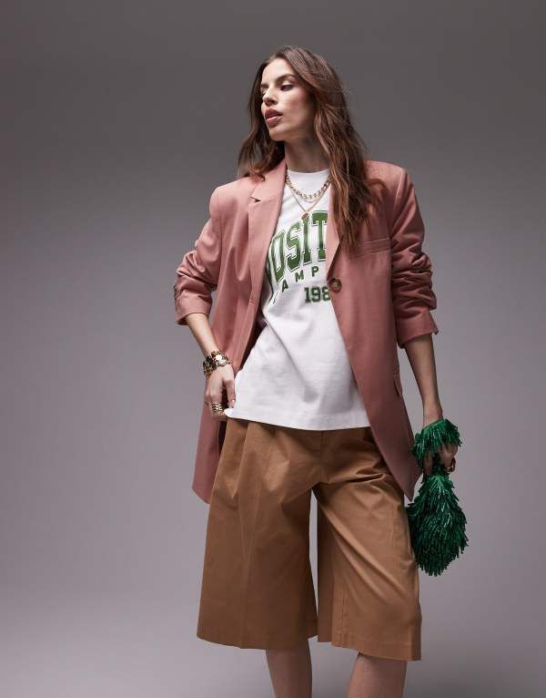 トップショップ レディース アウター ジャケット・ブルゾン ブレザー Topshop tonic high break tailored blazer in light Soft pink ピンク