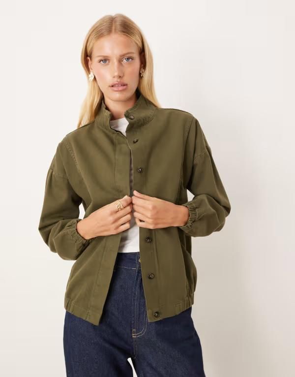 エイソス レディース アウター ジャケット・ブルゾン スタンドネック ジャケット ASOS DESIGN funnel neck oversized jacket Khaki カーキ