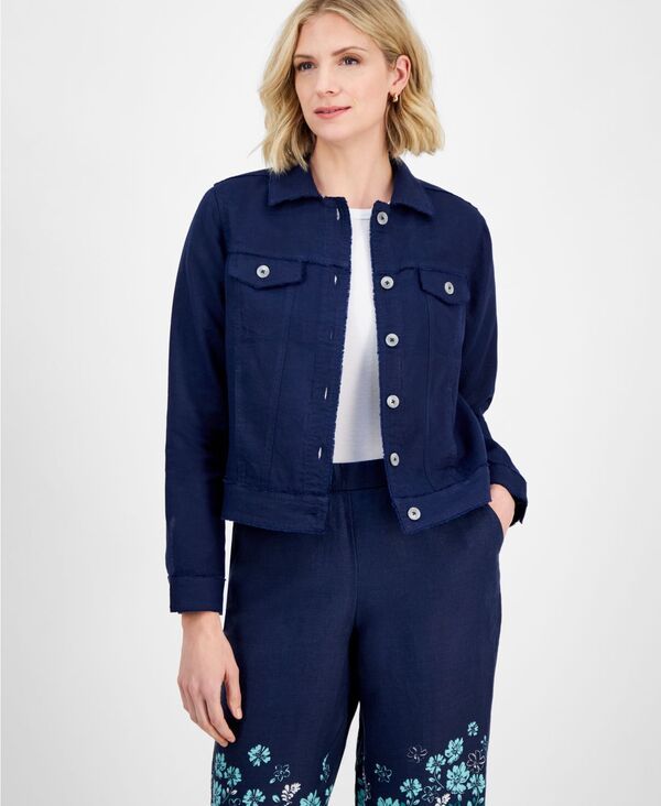 チャータークラブ レディース アウター ジャケット・ブルゾン リネン Charter Club Womens 100 Linen Jacket Intrepid Blue ブルー