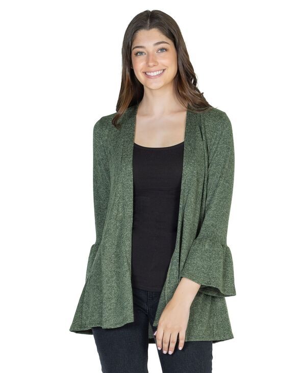24 セブンコンフォート レディース アウター ニット・セーター カーディガン 24seven Comfort Apparel Womens Knithree Quarter Bell Sleeve Open Cardigan Sweater Olive オリ