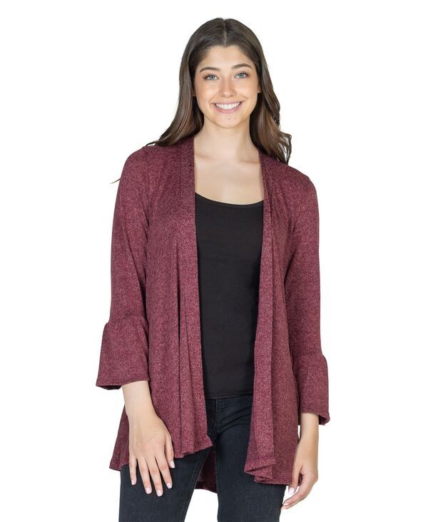 24 セブンコンフォート レディース アウター ニット・セーター カーディガン 24seven Comfort Apparel Womens Knithree Quarter Bell Sleeve Open Cardigan Sweater Wine ワイン