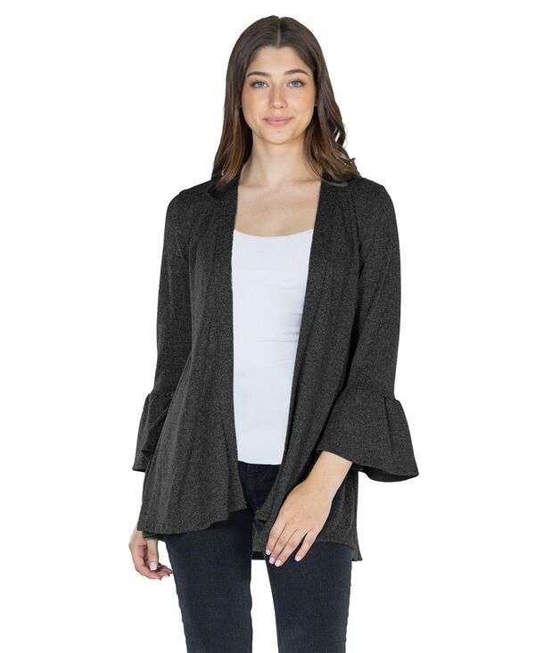 24 セブンコンフォート レディース アウター ニット・セーター カーディガン 24seven Comfort Apparel Womens Knithree Quarter Bell Sleeve Open Cardigan Sweater Black ブラ