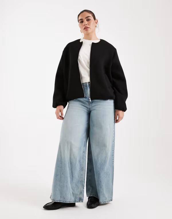 オンリーカーブ レディース アウター ジャケット・ブルゾン ONLY Curve bomber jacket Black ブラック