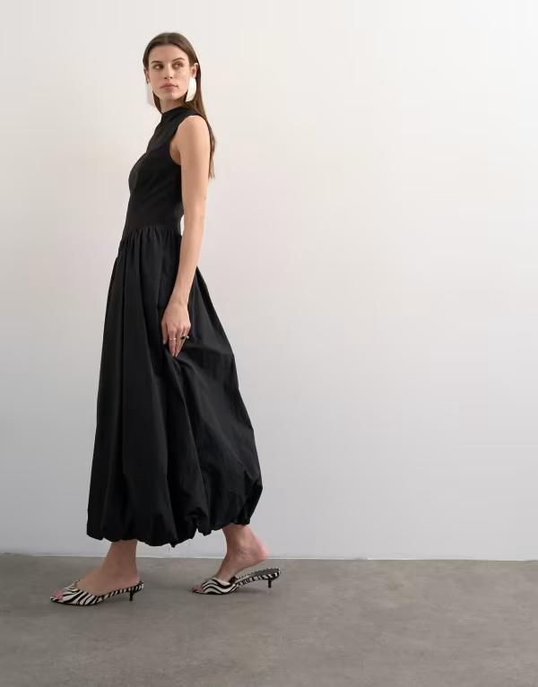 トップショップ レディース トップス ワンピース アシンメトリー ハイネック Topshop high neck asymmetric waist bubble hemidaxi dress Black ブラック