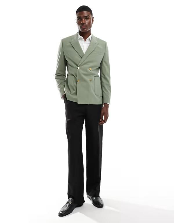 エイソス メンズ アウター ジャケット・ブルゾン ブレザー ASOS DESIGN wedding skinny blazer with gold buttons GREEN グリーン