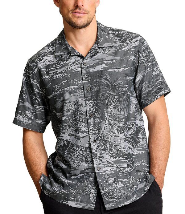 トッミーバハマ メンズ トップス シャツ トール Tommy Bahama Big Tall Coastal Ease Palmshort Sleeve Woven Camp Shirt Black ブラック