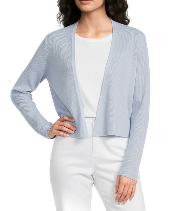 エイリーンフィッシャー レディース アウター ニット・セーター リブ コットン カーディガン リネン Eileen Fisher Organic Linen Cotton Blend Ribbed Knit Open Front Long Sleeve Car