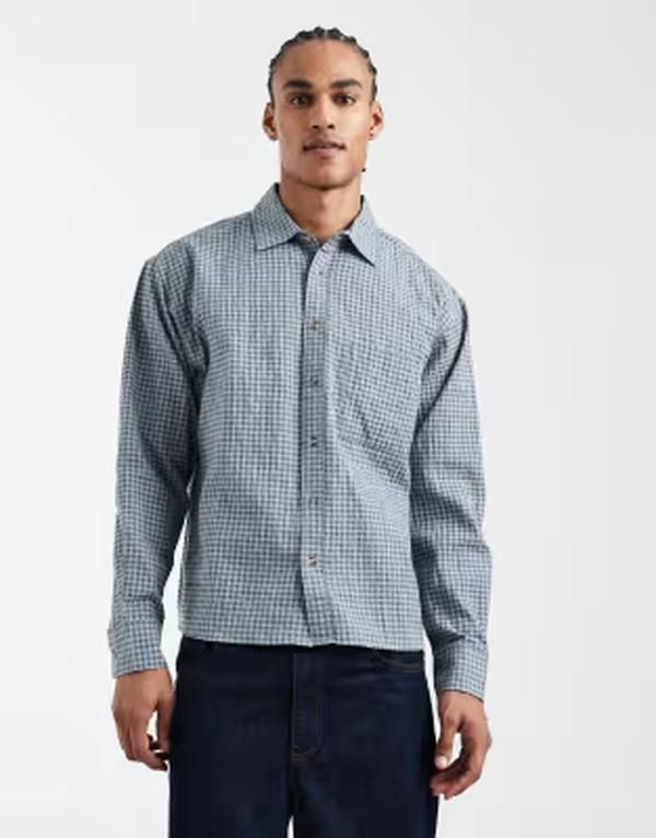 コットンオン メンズ トップス シャツ Cotton Hudson long sleeve shirt micro plaid BLUE ブルー