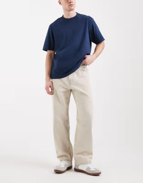 ジャック アンド ジョーンズ メンズ ボトムス デニムパンツ ジーンズ Jack Jones Alex baggy jeans in bleached wash Blue Denim デニム