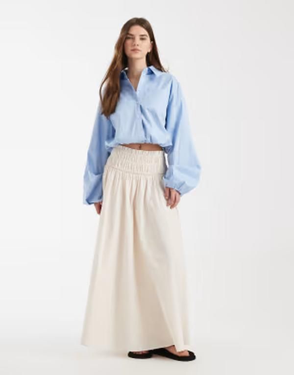 エイソス レディース ボトムスカート マキシ ASOS DESIGN shirred waist detail maxi skirt in stone ストーン