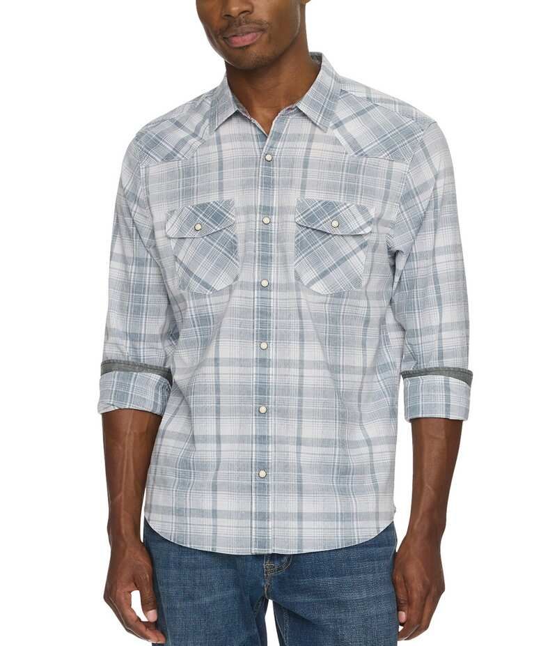 フラッグ アンド アンセム メンズ トップス シャツ ヴィンテージ Flag and Anthem Bayonne Vintage Plaid Long Sleeve Western Shirt Pale BlueWhite ホワイト