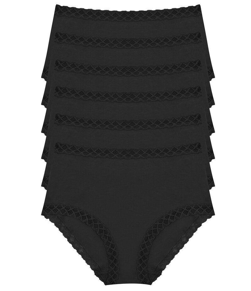 ナトリ レディース アンダーウェア パンツ レーストリム コットン レース Natori Bliss Pima Cotton Lace Trim Brief Panty 6Pack Black ブラック