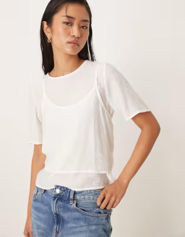 スリードベア レディース トップス シャツ オーバーレイ ブラウス Threadbare blouse with tank top overlay WHITE ホワイト