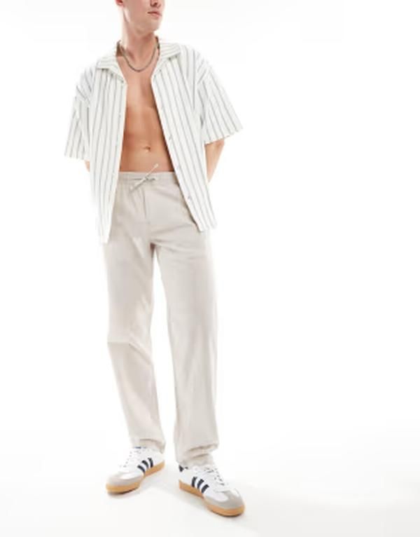 ジャック アンド ジョーンズ メンズ ボトムス カジュアルパンツ リネン Jack Jones drawstring linen mix pants Crockery ベージュ 9,926円