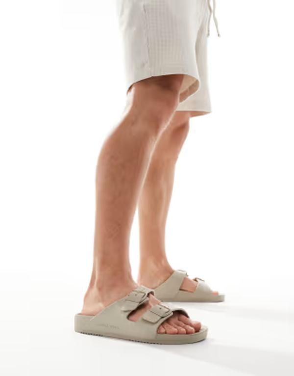 ジャック アンド ジョーンズ メンズ シューズ サンダル Jack Jones moldedouble strap sandals in light Plaza taupe トープ