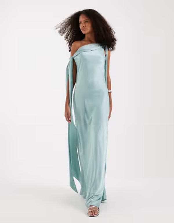 ティエフエヌシー レディース トップス ワンピース サテン マキシ TFNC Bridesmaids fallen shoulder satin maxi dress in aqua アクア