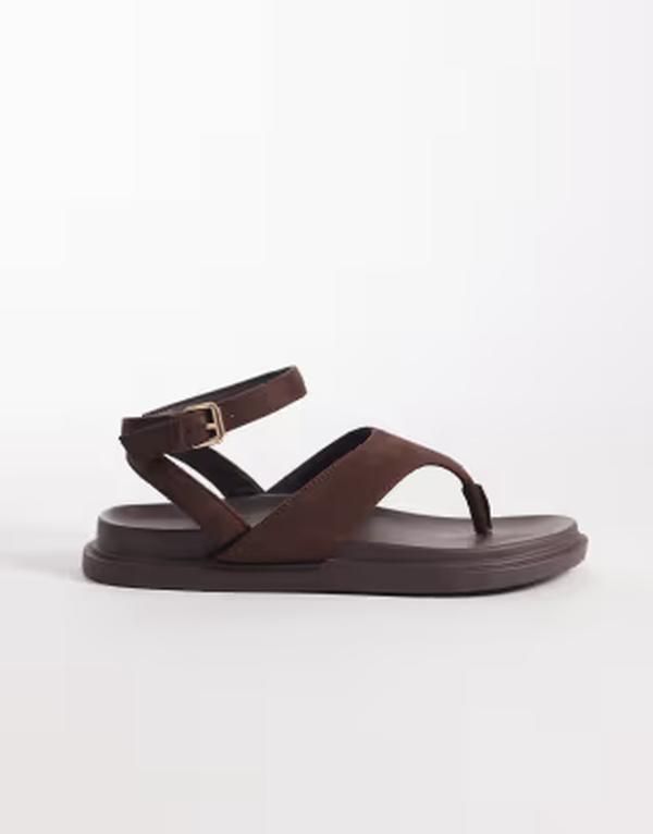 ロンドンレベル レディース シューズ サンダル アンクル London Rebel Anya thong sandals with ankle strap and buckle detail in choc micro CHOC MICRO
