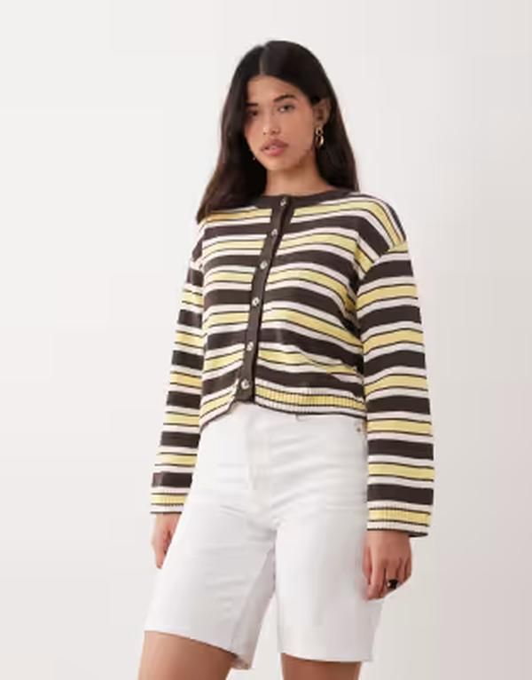 エイソス レディース アウター カーディガン ニット ASOS DESIGN fluffy knit boxy fit cardigan in buttermilk and yellow イエロー