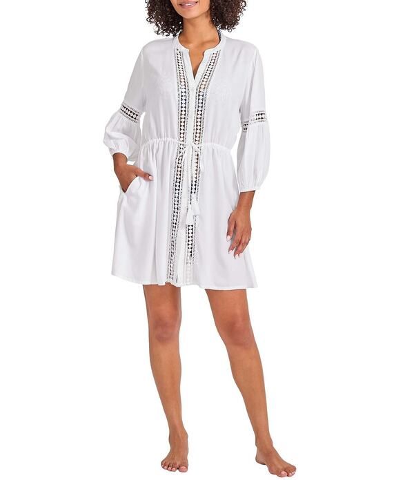トッミーバハマ レディース トップス ワンピース Vネック シャツ レース Tommy Bahama Sunlace Rayon VNeck Belted Button Front Shirt Dresswim CoverUp White ホワイト