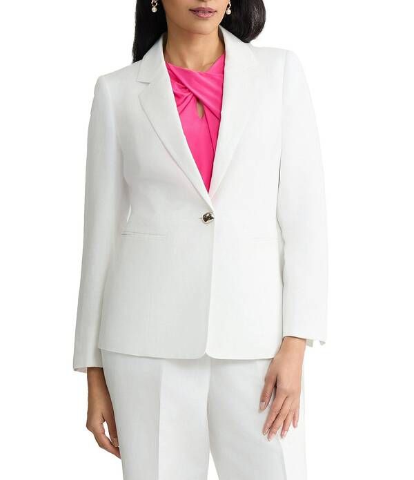 カスパール レディース アウター コート ブレザー リネン Kasper Linen Blend Notch Collar One Button Blazer Lily White ホワイト