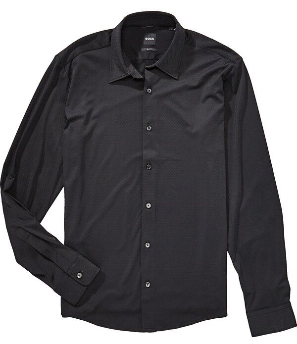 ヒューゴボス メンズ トップス シャツ スリムフィット Hugo Boss Slim Fit Roan Textured Stretch Long Sleeve Woven Shirt Black ブラック