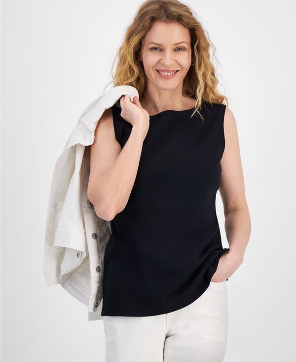 スタイルアンドコー レディース トップス シャツ プチ ノースリーブ Style Co Petite Sleeveless BoatNeck Tank Top Created for Macys Deep Black ブラック