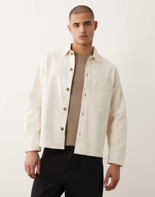 セレクティッド メンズ アウター ジャケット・ブルゾン シャツ Selected overshirt jacket in ecru エクリュ