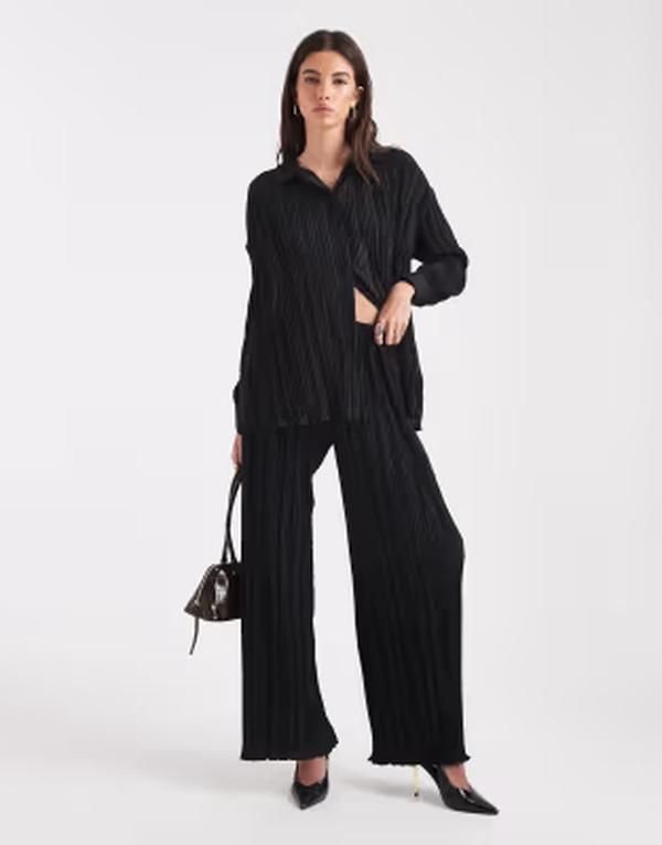 フォースレックレス レディース ボトムス カジュアルパンツ ワイドレッグ 4th Reckless plisselastic waist wide leg pants part of a set Black ブラック