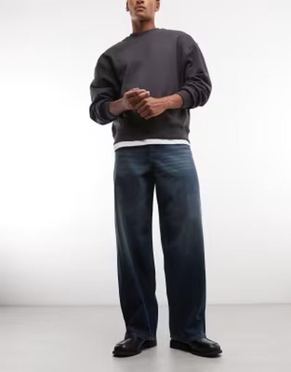 エイソス メンズ ボトムス デニムパンツ ジーンズ ASOS DESIGN baggy jeans in dark wash Dark wash blue ブルー