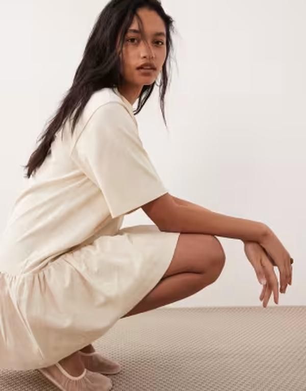 エイソス レディース トップス ワンピース ミニ ASOS DESIGN drop waist mini dress BEIGE ベージュ