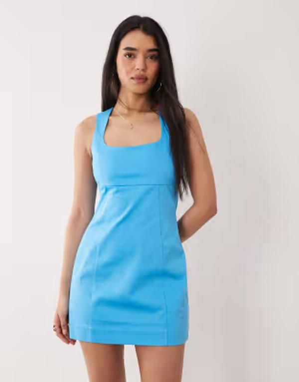エイソス レディース トップス ワンピース ミニ ASOS DESIGN square neck bodycon mini sundress in turquoise ターコイズ