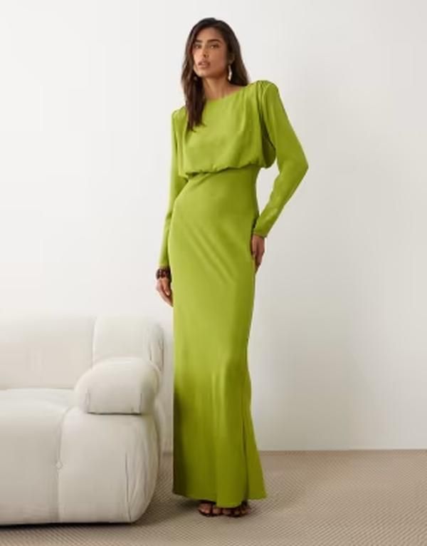 エイソス レディース トップス ワンピース マキシ ASOS DESIGN batwing sleeve maxi dress in lime ライム