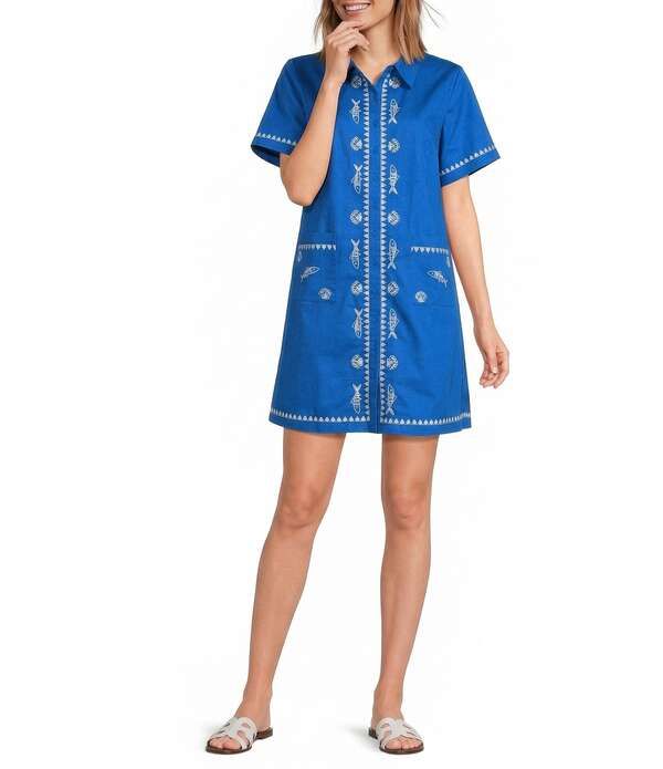 シュガーリップス レディース トップス ワンピース ボタンダウン ミニ ダウン 刺繍 Sugarlips Dalphy Sardinembroidered Point Collar Short Sleeve Button Down Mini Dress Cob