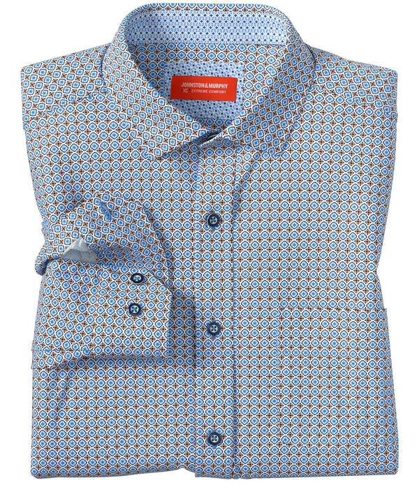 ジョンストンアンドマーフィー メンズ トップス シャツ プリント ミニ Johnston Murphy XC Motion Mini Petal Print Long Sleeve Woven Shirt Orange Cross Petal オレンジ