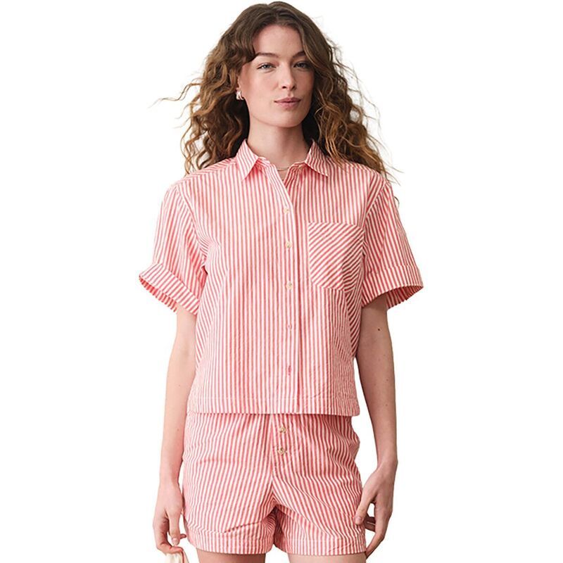 マリーン レイヤー レディース トップス Tシャツ Marine Layer Jordie Poplin Shirt Womens Red Stripe レッド