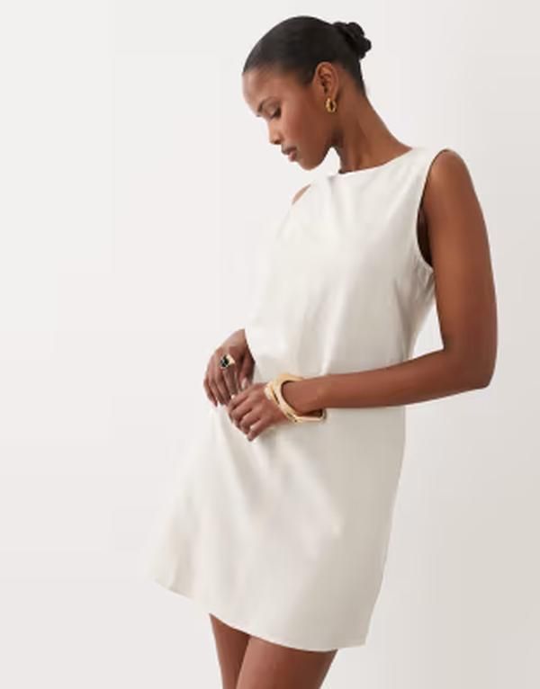 ヴィラ レディース トップス ワンピース ミニ ノースリーブ リネン VILA linen touch sleeveless mini dress in super light gray melange Super light グレー