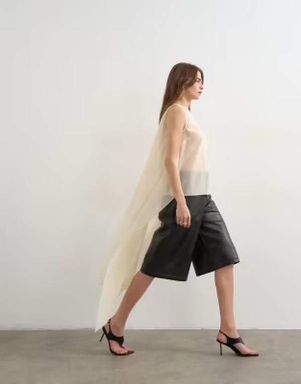 トップショップ レディース トップス タンクトップ ドレープ シアー Topshop sheer organza drape tunic top in ecru エクリュ