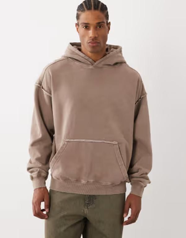 コットンオン メンズ アウター パーカー・スウェット Cotton box fit hoodie in taupe wash Taupe トープ